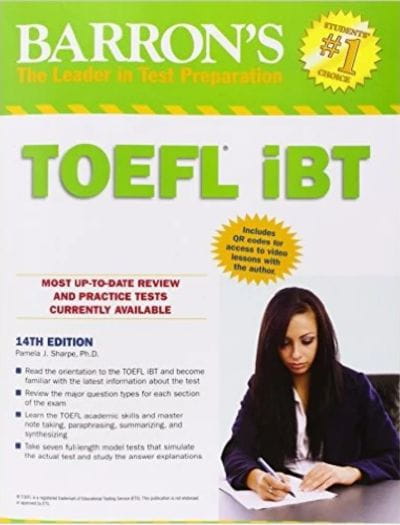 Barrons TOEFL iBT 12th Edition Exam Preparation Book Cover