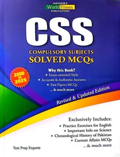 CSS Compulsory Subjects Solved MCQs 2000 to 2025 By Jahangir World Times book cover