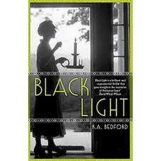 Book cover of 'Black Light' by K.A. Bedford featuring a silhouette of a woman holding a candle, with a dark background and green accents.