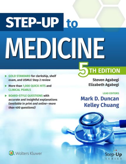 Step-Up to Medicine 5th Edition book cover featuring medical illustrations and text, ideal for medical students and professionals.