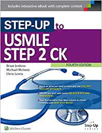 Step-Up to USMLE Step 2 CK Fourth Edition book cover featuring a stethoscope, essential for medical exam preparation.