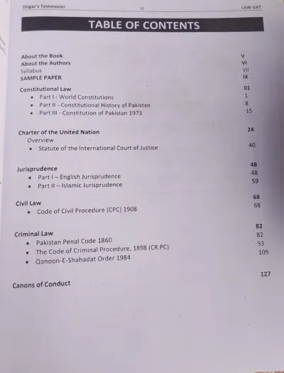 Buy LAW GAT (Graduate Assessment Test) Guide Dogar brothers 2026 Edition Content Page
